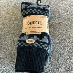 Born Mens 2 Pairs Cushion Sole Black/Green/Gray  Boot Socks Shoe Size 6-12 NWT